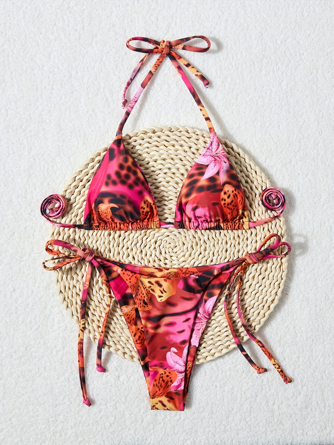 Damen Triangel-Bikini mit verstellbaren Bindebändern und animalischem Muster R&B