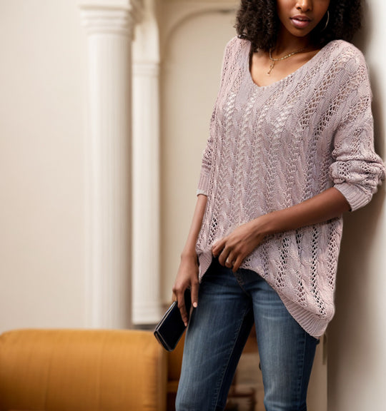 Damen luftiger Strickpullover mit einzigartiger Lochstruktur R&B