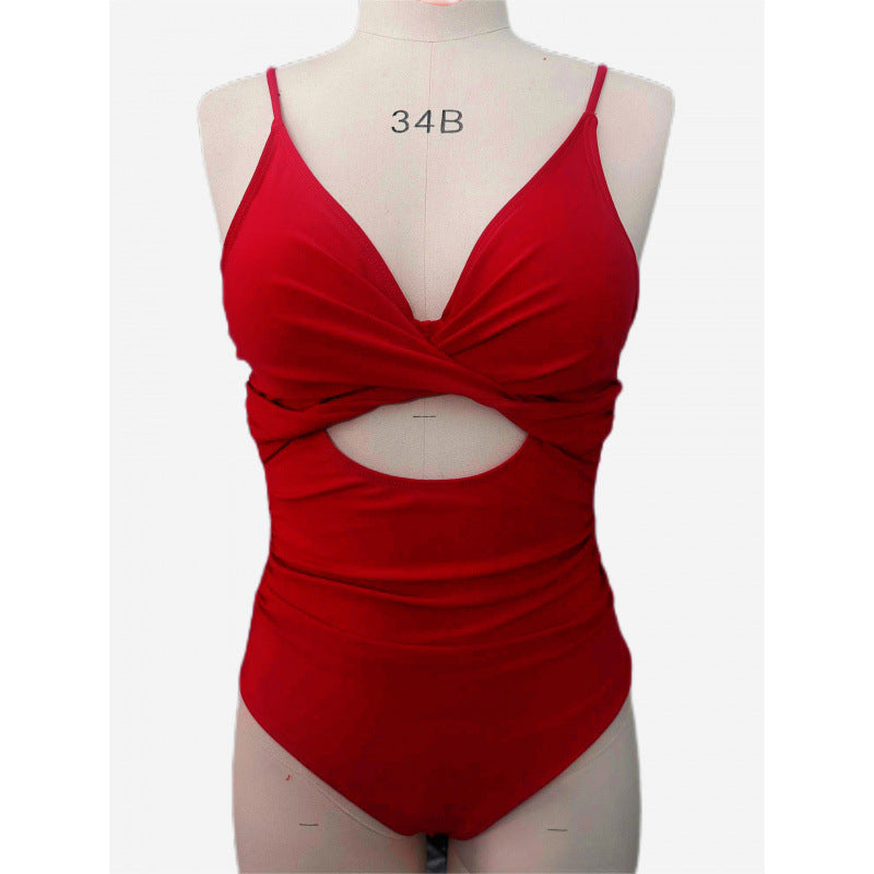 Damen Einteiler Badeanzug mit modernem Wickeldetail und verstellbaren Trägern R&B