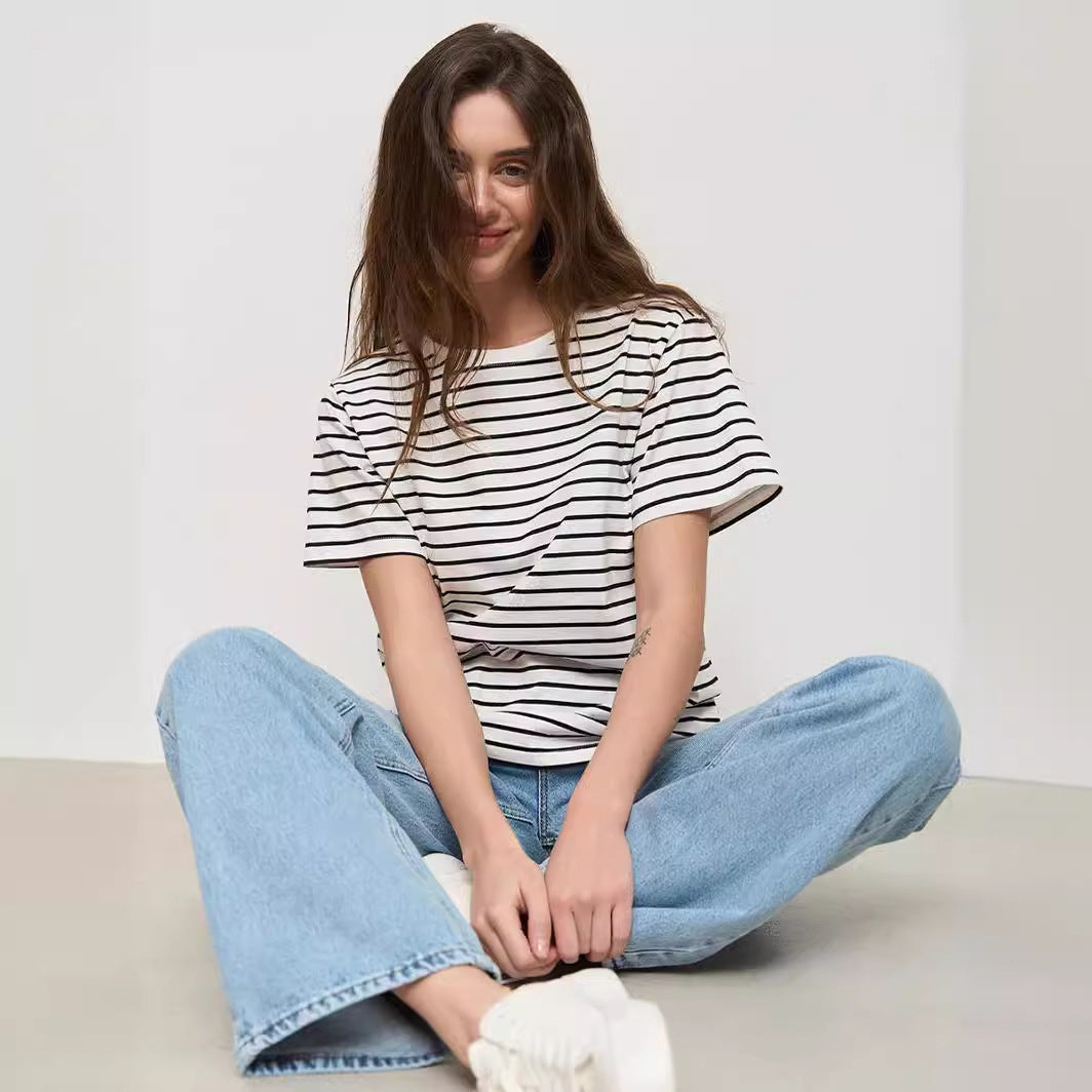 Damen lässiges gestreiftes T-Shirt aus Biobaumwolle R&B