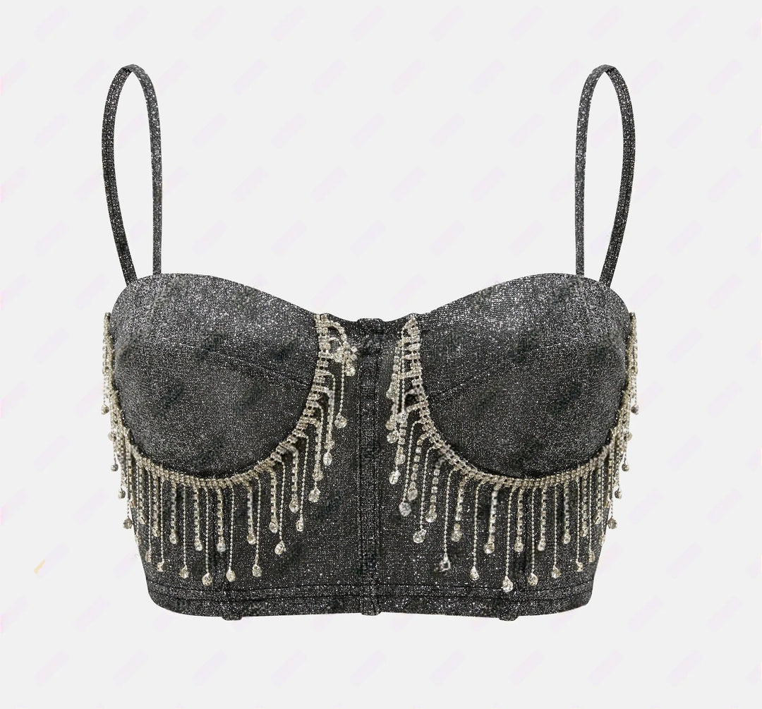 Damen Glitzerndes Bustier mit funkelnden Strassdetails und Spaghettiträgern R&B