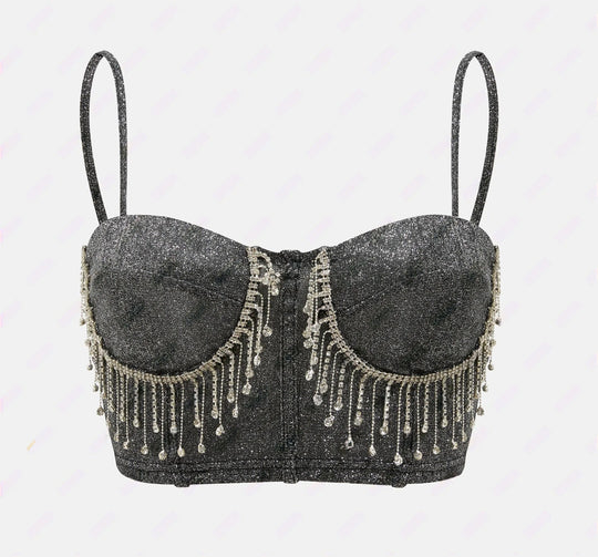 Damen Glitzerndes Bustier mit funkelnden Strassdetails und Spaghettiträgern R&B