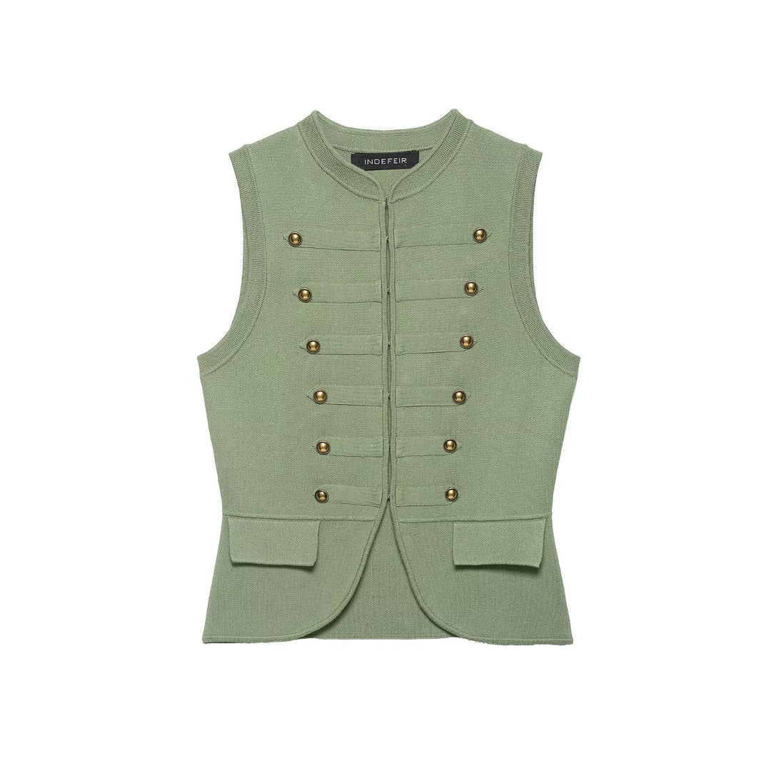 Damen raffinierte Utility-Weste im Militärstil mit Knopfdetails R&B