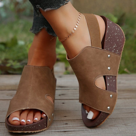 Damen bequeme Wedge-Sandalen mit modischem Cut-Out-Design und dekorativen Akzenten R&B