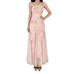 Damen elegantes Maxikleid aus transparenter Spitze und floralem Design R&B