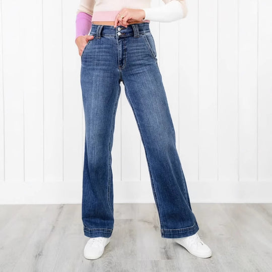 Damen Weit geschnittene Jeans mit hohem Bund und eleganter Nahtführung R&B