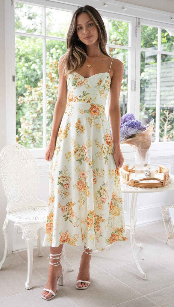 Damen Maxikleid mit zartem Blumenprint und modernem Schnitt R&B