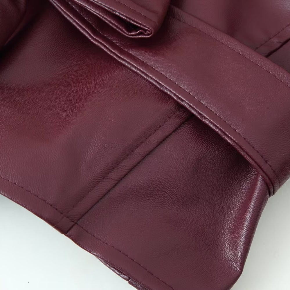 Damen elegante Kunstlederjacke mit tailliertem Schnitt und Bindegürtel R&B