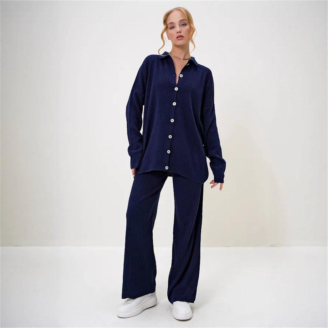 Damen lässiges Zweiteiler-Set mit bequemer Weite und Knopfdetails R&B