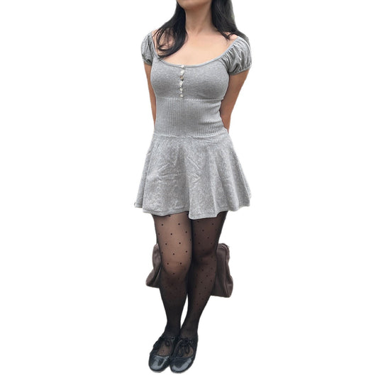 Damen elegantes Kleid mit Puffärmeln und Knopfleiste R&B
