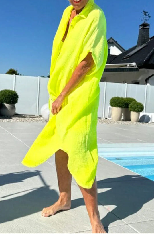 Damen Leichtes Baumwoll Button-Up Überkleid R&B