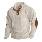 Herren nan gerippter Baumwollmix-Pullover mit Stehkragen, Knopfleiste und Lederoptik-Ellenbogenpatches R&B