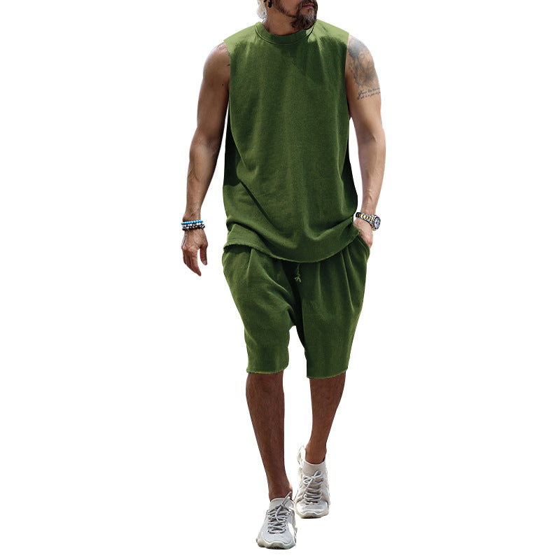 Herren sportliches Tanktop und Shorts-Set aus hochwertigem Baumwollmix R&B