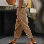 Damen luftige Leinenhose mit dekorativen Stickereien R&B