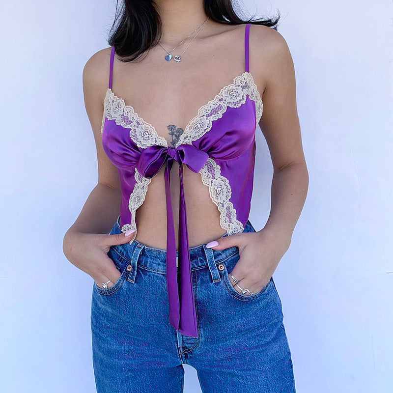 Damen Spitzen-lingerie Top mit Schleifen-Detail und verstellbaren Trägern R&B