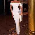 Damen Elegantes Off-Shoulder Maxikleid mit figurformendem Schnitt und schwingendem Saum R&B
