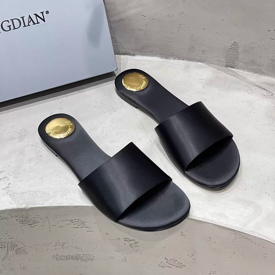 Damen Modische Zehentrenner-Sandalen mit eleganten Goldakzenten R&B