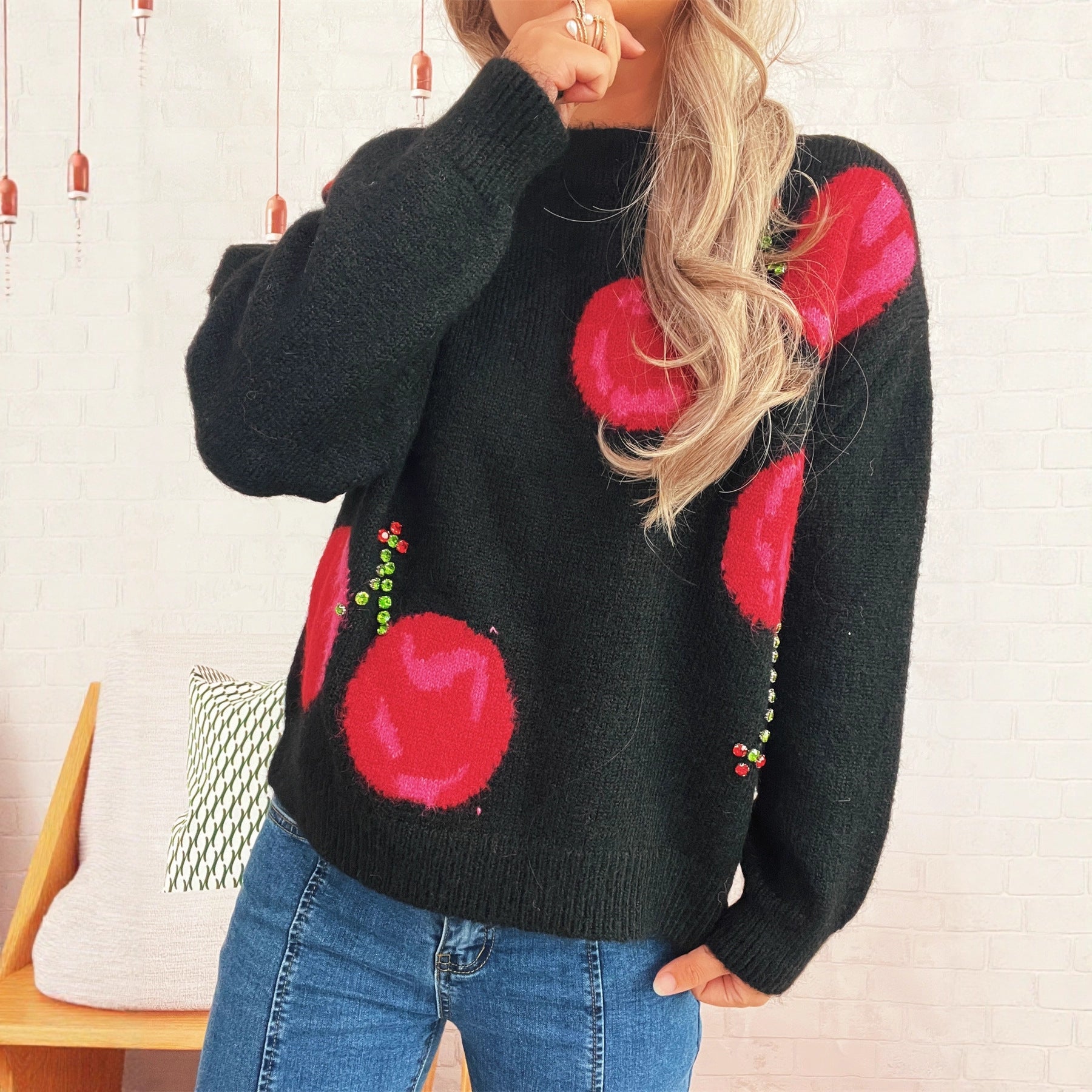 Damen Strickpullover mit kreativem Herzmotiv und weichem Material R&B