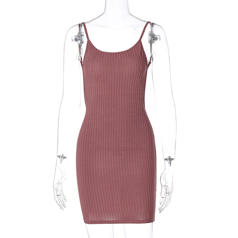Damen figurbetontes Rippenkleid mit verstellbaren Spaghettiträgern R&B
