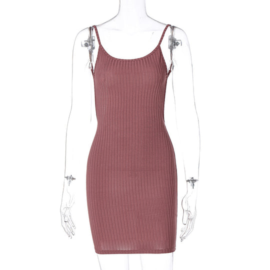 Damen figurbetontes Rippenkleid mit verstellbaren Spaghettiträgern R&B