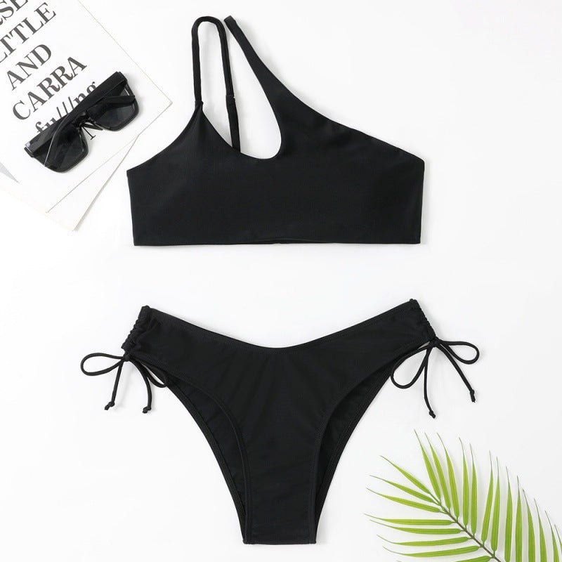 Damen Sportlicher Bikini mit asymmetrischem Oberteil und verstellbaren Trägern R&B