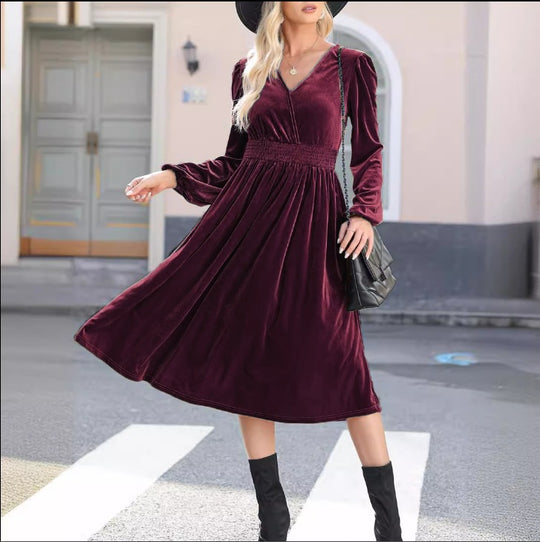 Damen Samt Kleid im Vintage-Stil R&B