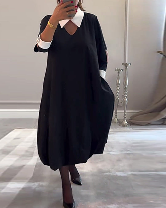 Damen Oversized Kleid mit kontrastierendem Kragen Heidi-Mode