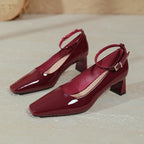 Damen elegante Lackleder Pumps mit komfortablem Blockabsatz