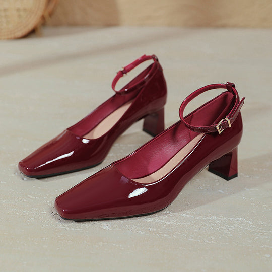 Damen elegante Lackleder Pumps mit komfortablem Blockabsatz R&B