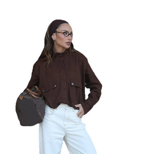 Damen Utility-Jacke mit Brusttaschen und Stehkragen R&B