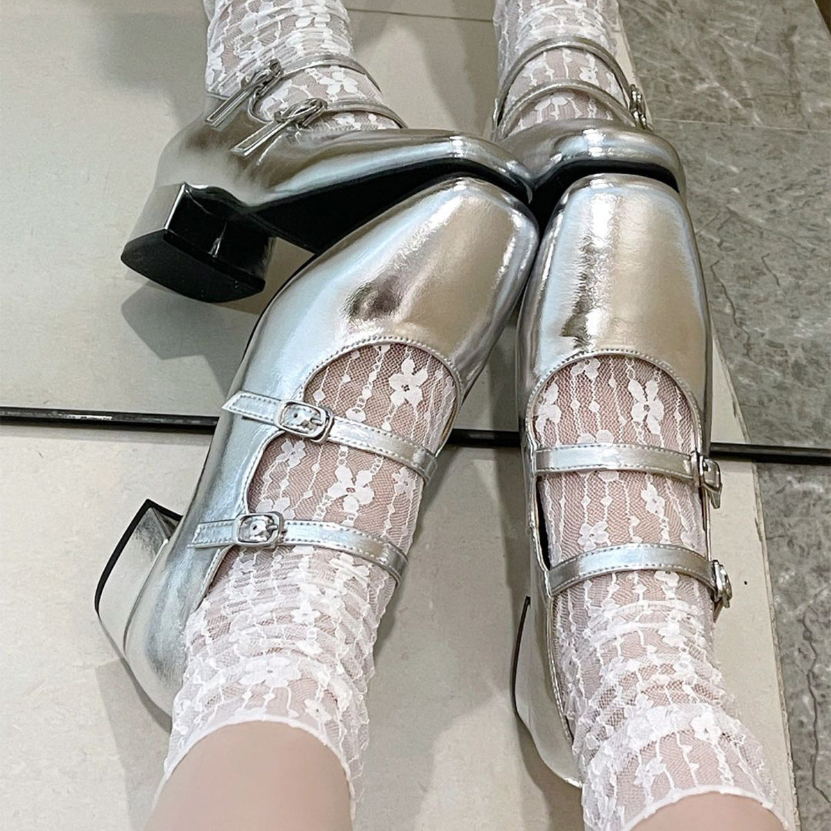 Damen elegante Ballerina-Schuhe mit dekorativen Schnallen R&B