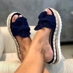 Damen Plattform-Sandaletten mit elegantem Schleifen-Detail und geflochtenem Absatz R&B