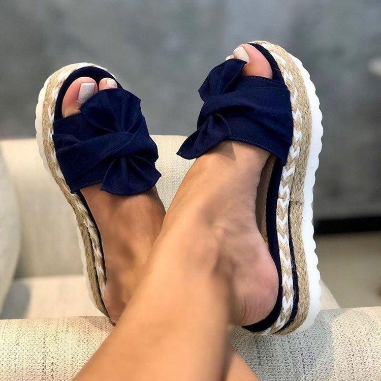Damen Plattform-Sandaletten mit elegantem Schleifen-Detail und geflochtenem Absatz R&B