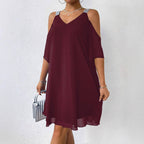 Damen schulterfreies Flatterkleid mit glitzernden Trägern R&B