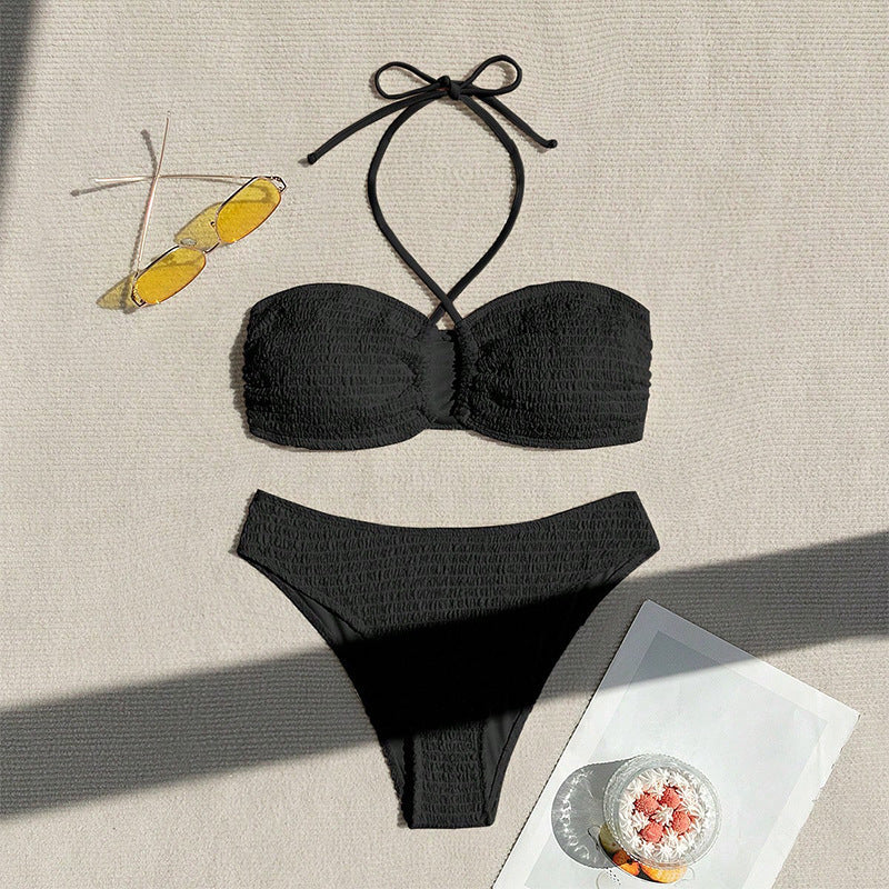 Damen Bandeau-Bikini mit raffinierten Schnürdetails und hohem Beinausschnitt