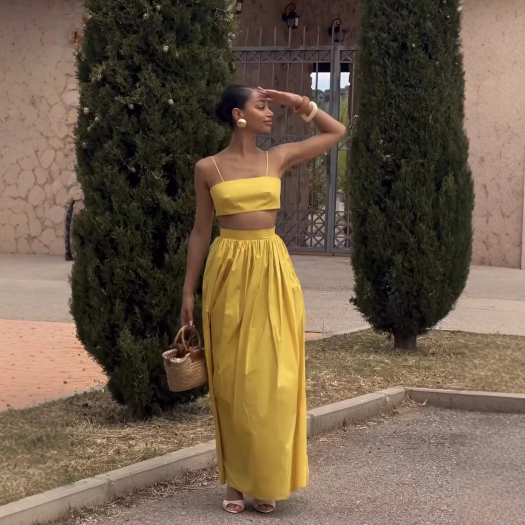Damen Set aus Crop-Top und Maxirock mit elegantem Rüschendesign R&B