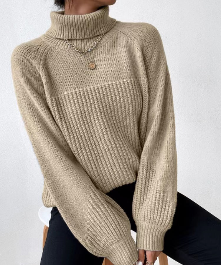 Damen Strickpullover mit hochgeschlossenem Kragen und strukturiertem Rippdesign R&B