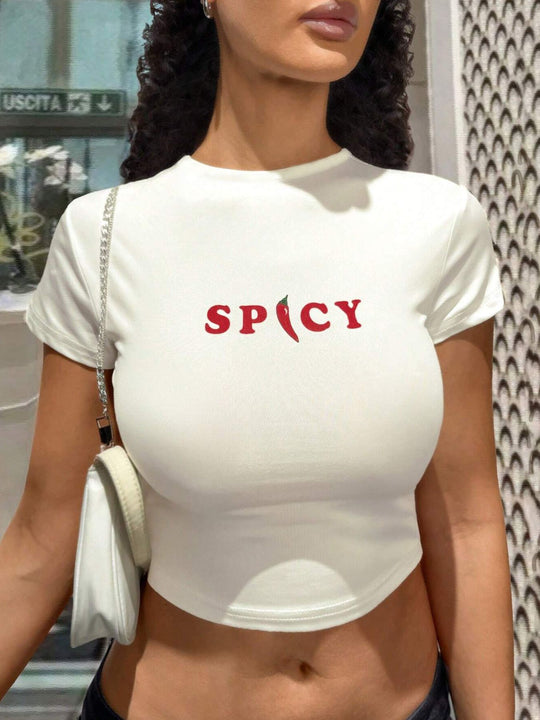 Damen Crop-Top mit kreativem Grafikdesign und modernem Schriftzug R&B