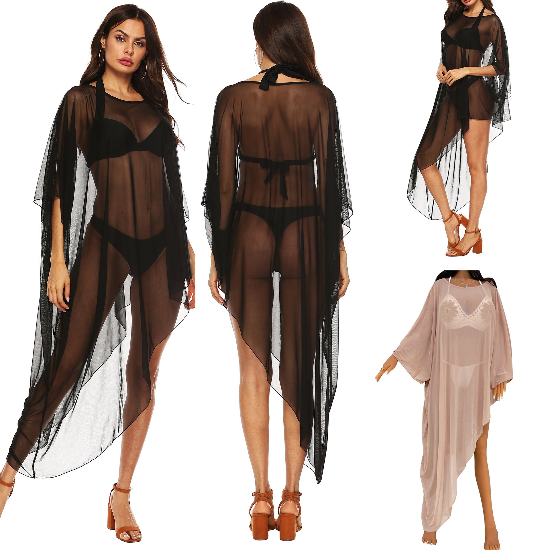 Damen transparenter Strandüberwurf mit fließendem Design R&B