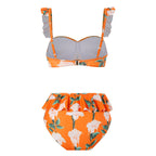 Damen Bikini-Set mit floralem Rüschendesign und elegantem Wickelrock R&B