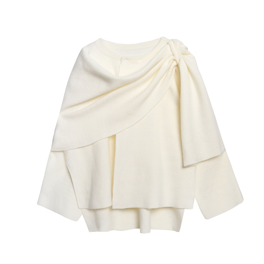 Damen gemütlicher Strickponcho mit raffinierten Drapierungen R&B