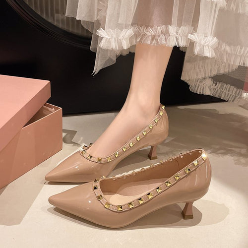 Damen elegante spitze Pumps mit funkelnden Pyramidendetails R&B