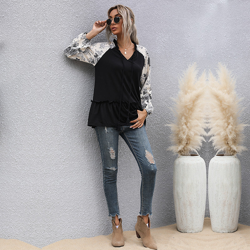 Damen modische Bluse mit floralem Ärmeldetail R&B