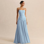 Damen Maxikleid mit Raffungen und schulterfreiem Design R&B
