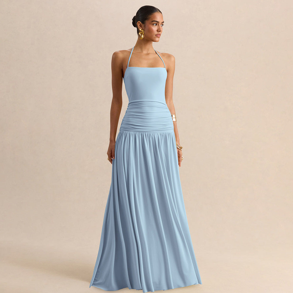 Damen Maxikleid mit Raffungen und schulterfreiem Design R&B