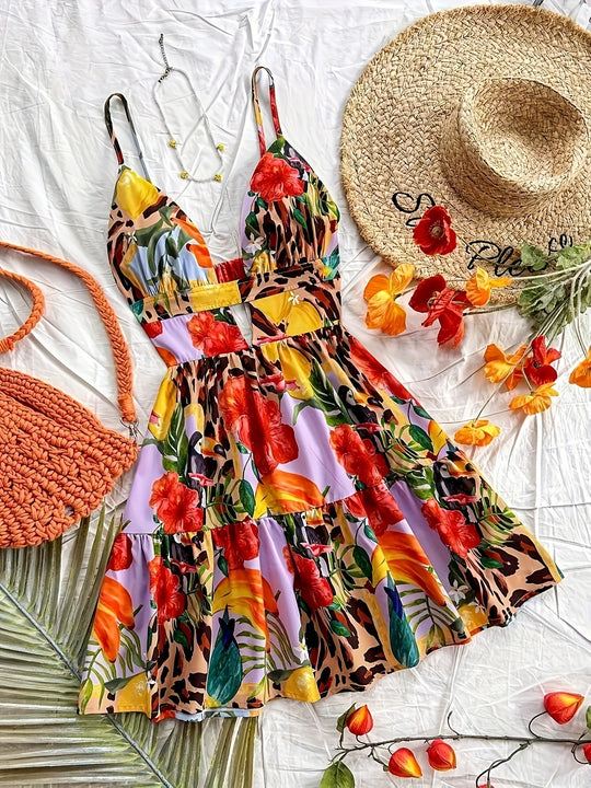 Damen Neckholder Sommerkleid mit floralem Muster und Rüschendetails R&B