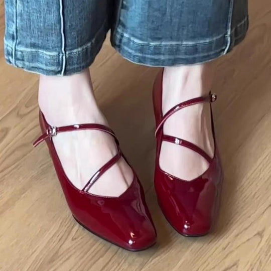 Damen Ballerinas mit elegantem Kreuzriemen und hochglänzender Oberfläche R&B