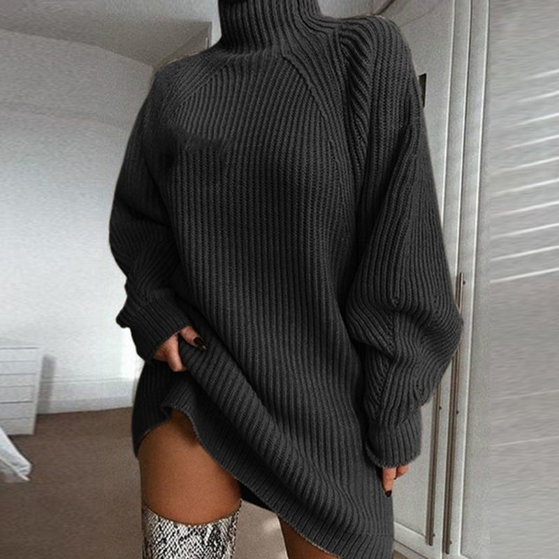 Damen Oversized Strickpullover mit hohem Kragen R&B