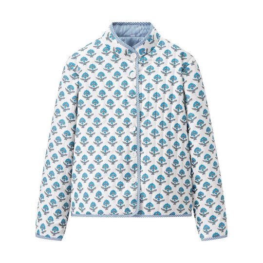 Damen gesteppte Blousonjacke mit floralem Muster und praktischen Knöpfen R&B