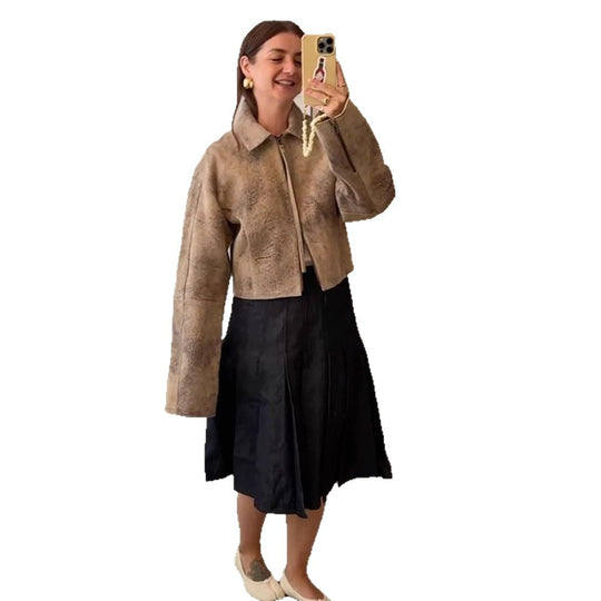 Damen modische Wildlederjacke mit voluminösen Ärmel R&B